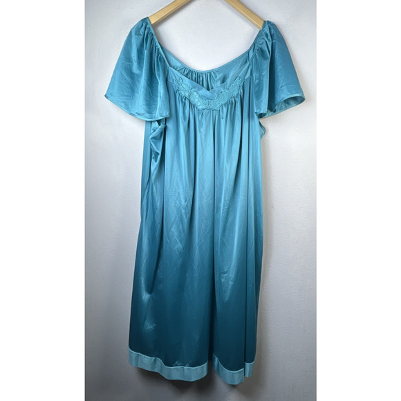 Vintage Vanity Fair L Blue Turquoise Sexy Full Dress Nightgown Gown Lace Comfort - Picture 1 of 6